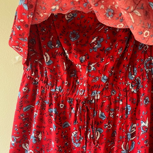 Japna Red Strapless Floral Maxi Tank Dress Side Leg Slit Elastic Waist Size L - Picture 5 of 7